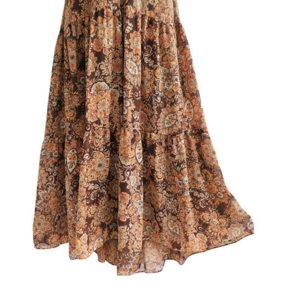 Vintage Boho Maxi Dress Floral Gold Lurex Metallic Halter Tie Side Zipper 14 - Picture 3 of 9